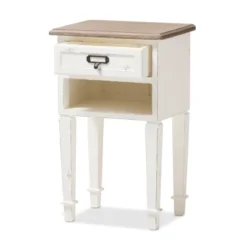 Dauphine 1 Drawer Provincial Style Oak And Distressed Finish Wood Nightstand White - Baxton Studio