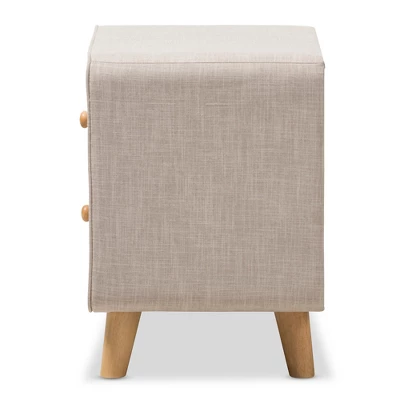 Jonesy Mid - Century Linen Upholstered 2 - Drawer Nightstand - Buff Beige - Baxton Studio 2 Jonesy Mid - Century Linen Upholstered 2 - Drawer Nightstand - Buff Beige - Baxton Studio - Image 2