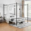 Yaheetech Metal Canopy Bed Frame, Four-poster Canopied Platform Bed With Arched Headboard