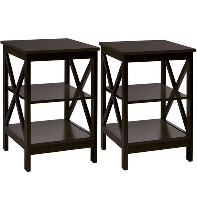 Costway 2 PCS 3-Tier Nightstand End Table X Design Storage Display Shelf Living Room 10 Costway 2 PCS 3-Tier Nightstand End Table X Design Storage Display Shelf Living Room - Image 10