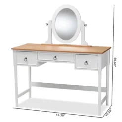 3 Drawer Sylvie Wood Vanity Table With Mirror White - Baxton Studio -DreamNest Store GUEST c9cb1ce5 f691 48fb ae6a 2821b306e12b