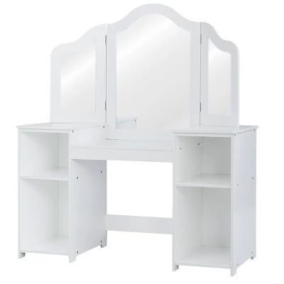 Costway Vanity Table Set Makeup Dressing Kids Girls Study Table Tri Folding Mirror WhitePink 9 Costway Vanity Table Set Makeup Dressing Kids Girls Study Table Tri Folding Mirror WhitePink - Image 9