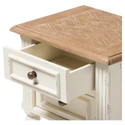 Marquetterie French Provincial Style Weathered Oak Wash Distressed Wood Finish Two - Tone 2 - Drawer And 1 - Shelf Nightstand - White - Baxton Studio -DreamNest Store GUEST ca09ca95 5a02 49e3 a216 38b6e4562300
