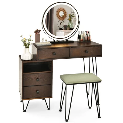 Costway Vanity Table Stool Set Dimmer LED Mirror Large Storage Cabinet Drawer Walnut BlackBrownWhite 13 Costway Vanity Table Stool Set Dimmer LED Mirror Large Storage Cabinet Drawer Walnut BlackBrownWhite - Image 13