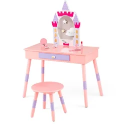 Costway Kids Vanity Set Princess Makeup Pretend Play Dressing Mirror Castle Girls Pink -DreamNest Store GUEST cb98294b c0d6 4245 b584 0d3b8d98fa09