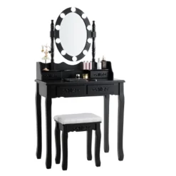 Tangkula Make-Up Vanity Table Dresser Set W/LED Light, Black Brown White -DreamNest Store GUEST cc219670 6ab4 465d 8d5b 27a8ec29af8b