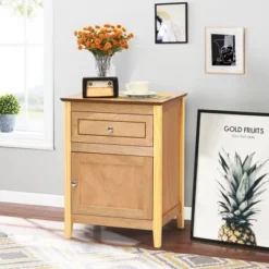 Costway 2PCS Nightstand With Drawer Accent Side End Table Storage Cabinet WhiteNatural -DreamNest Store GUEST cc446f3e ef12 48d6 9919 7ce2fb0b82f3