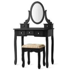 Tangkula Vanity Table Set W/ 360° Rotating Oval Mirror & Drawers Black/White 20 Tangkula Vanity Table Set W/ 360° Rotating Oval Mirror & Drawers Black/White -DreamNest Store GUEST cc6c5607 923a 4ef6 bbf0 a5d98285fc03