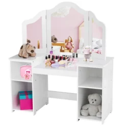 Costway Vanity Table Set Makeup Dressing Kids Girls Study Table Tri Folding Mirror WhitePink 20 Costway Vanity Table Set Makeup Dressing Kids Girls Study Table Tri Folding Mirror WhitePink -DreamNest Store GUEST ccce7273 e5aa 4888 aca5 c6351d396604