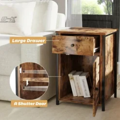 Costway 2PCS Nightstand W/ Drawer Cabinet Adjustable Shelf Industrial Side Table Rustic -DreamNest Store GUEST cdd45b7a d36b 445c 965d 046f7122f75e