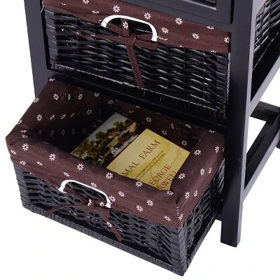 Costway Black Night Stand 3 Tiers 1 Drawer Bedside End Table Organizer Wood W/2 Baskets 6 Costway Black Night Stand 3 Tiers 1 Drawer Bedside End Table Organizer Wood W/2 Baskets - Image 6