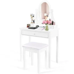 Costway Wooden Vanity Makeup Dressing Table Stool Set Bathroom White -DreamNest Store GUEST cde811e0 a5fd 4346 a1d2 cf1a9be64f3e