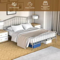 Costway Queen Size Metal Bed Frame Platform Headboard & Footboard W/Storage Sliver -DreamNest Store GUEST cea7b8df 0a28 4bac 8761 7cd517219454