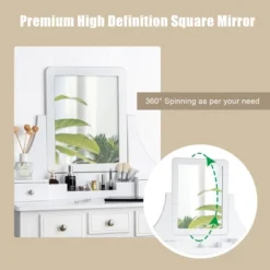 Tangkula Rotatable Mirror Vanity Set Makeup Dressing Table And Stool W/ 5 Drawers -DreamNest Store GUEST cf5684dc 52b6 403f b856 c4fba609b909