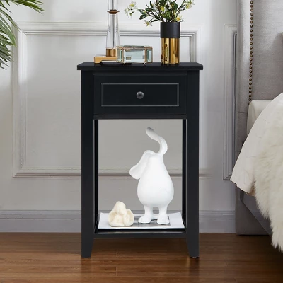 Costway 2 PCS Nightstand Sofa Side End Table W/ Drawer & Shelf Bedroom Black 2 Costway 2 PCS Nightstand Sofa Side End Table W/ Drawer & Shelf Bedroom Black - Image 2