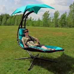 Sunnydaze Decor Sunnydaze Outdoor Hanging Chaise Floating Lounge Chair With Canopy Umbrella And Stand -DreamNest Store GUEST cfafc2f6 e481 4a34 ad39 6b9e72881cde