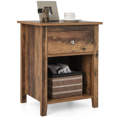 Costway Nightstand Bedside Table With Drawer & Open Shelf For Living Room Bedroom Walnut/Brown 11 Costway Nightstand Bedside Table With Drawer & Open Shelf For Living Room Bedroom Walnut/Brown - Image 11