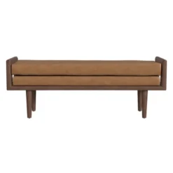 Wood Bench With Upholstered Seat Faux Leather Caramel - HomePop 11 Wood Bench With Upholstered Seat Faux Leather Caramel - HomePop -DreamNest Store GUEST d03d4384 3776 4b6f b3ca eabb55e45119