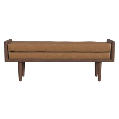 Wood Bench With Upholstered Seat Faux Leather Caramel - HomePop 4 Wood Bench With Upholstered Seat Faux Leather Caramel - HomePop - Image 4