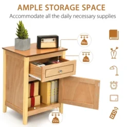 Costway 2PCS Nightstand With Drawer Accent Side End Table Storage Cabinet WhiteNatural -DreamNest Store GUEST d04d5728 dd36 409d 81f6 c9e809dd7390