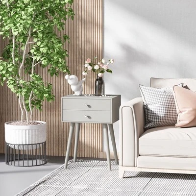 HOMCOM Modern Bedside Table With 2 Pull Out Drawers, Side End Table With Display Tabletop And Solid Acacia Legs, Gray 1 HOMCOM Modern Bedside Table With 2 Pull Out Drawers, Side End Table With Display Tabletop And Solid Acacia Legs, Gray