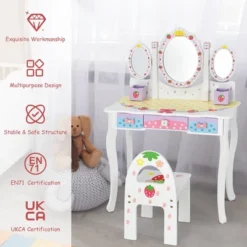 Costway Kids Vanity Princess Makeup Dressing Table Chair Set W/ Tri-fold Mirror White -DreamNest Store GUEST d0e6a9a4 44d3 4a2c ac0c 4ef970398a04
