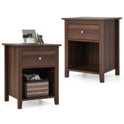 Costway 2 PCS Nightstand Side Table With Drawer Open Shelf For Living Room Bedroom Walnut/Brown 20 Costway 2 PCS Nightstand Side Table With Drawer Open Shelf For Living Room Bedroom Walnut/Brown -DreamNest Store GUEST d0f1037c 71a7 45b4 b7a9 f4321a4fe843