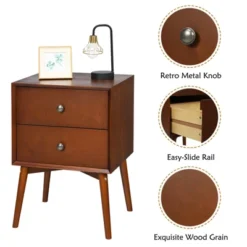 Tangkula Mid Century Nightstand Sofa End Table Bedroom Side Table With 2 Drawers -DreamNest Store GUEST d15bfca6 09ba 44f7 855a 07963c950ce1