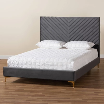 Fabrico Velvet Fabric Upholstered And Metal Platform Bed - Baxton Studio 7 Fabrico Velvet Fabric Upholstered And Metal Platform Bed - Baxton Studio - Image 7