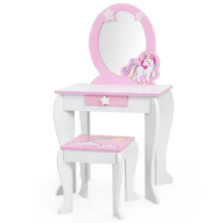 Tangkula 2-in-1 Kids Vanity Set Makeup Table & Chair Set For Toddlers W/Detachable Mirror Pink/White -DreamNest Store GUEST d1bb30fd 86bd 4cb6 9dfd f8964e8e7311