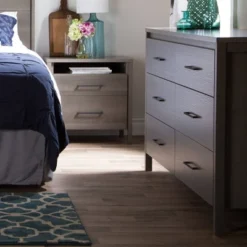 Gravity 6 Drawer Double Dresser And 2 Drawer Nightstand Gray Maple - South Shore