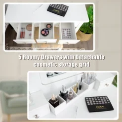 Tangkula Rotatable Mirror Vanity Set Makeup Dressing Table And Stool W/ 5 Drawers -DreamNest Store GUEST d21d6f65 cf1f 4a06 a9c3 51f3049448f9