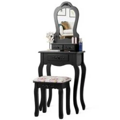 Costway Vanity Wood Makeup Dressing Table Stool Jewelry Desk Black -DreamNest Store GUEST d28d14f0 07ed 4790 8d68 b75ce792ffd3 1