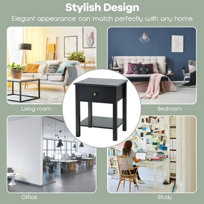 Costway 2PCS End Table Nightstand Storage Display Drawer Shelf Beside Table WhiteBlack 5 Costway 2PCS End Table Nightstand Storage Display Drawer Shelf Beside Table WhiteBlack - Image 5