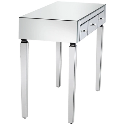 Studio 55D Thea Modern Mirrored Rectangular Desk 39 1/2" X 18" With 3-Drawer Silver Faceted Crystal Knobs For Living Room Bedroom Bedside Entryway 4 Studio 55D Thea Modern Mirrored Rectangular Desk 39 1/2" X 18" With 3-Drawer Silver Faceted Crystal Knobs For Living Room Bedroom Bedside Entryway - Image 4