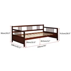 Costway Twin Size Wooden Slats Daybed Bed Sofa Support Platform Sturdy W/Rails White/Cherry -DreamNest Store GUEST d3e53296 4733 41b0 9e52 e81835497297