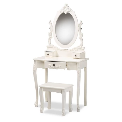 2pc Macsen Wood Vanity Set With Adjustable Mirror White - Baxton Studio 2 2pc Macsen Wood Vanity Set With Adjustable Mirror White - Baxton Studio - Image 2