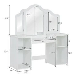 Costway Vanity Table Set Makeup Dressing Kids Girls Study Table Tri Folding Mirror 11 Costway Vanity Table Set Makeup Dressing Kids Girls Study Table Tri Folding Mirror -DreamNest Store GUEST d4a4a1eb 9f87 440f 9924 384efe113242