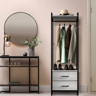 Sorbus Clothing Rack With Drawers Garment Stand Dresser Gray 2 Sorbus Clothing Rack With Drawers Garment Stand Dresser Gray - Image 2