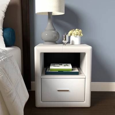 Reunion Faux Leather Upholstered Nightstand - Eco Dream 6 Reunion Faux Leather Upholstered Nightstand - Eco Dream - Image 6