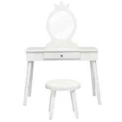 Tangkula Kids Princess Vanity Table Set W/ Chair Crown Mirror White -DreamNest Store GUEST d5b65474 3c9e 41ea 81b2 8970dbf22695