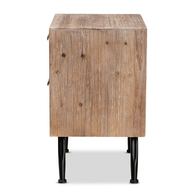 Calida Wood And Rattan 2 Drawer Nightstand Brown - Baxton Studio 3 Calida Wood And Rattan 2 Drawer Nightstand Brown - Baxton Studio - Image 3