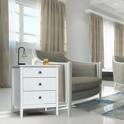 Costway Nightstand Beside End Side Table Accent Table Organizer W/3 Drawers White 2 Costway Nightstand Beside End Side Table Accent Table Organizer W/3 Drawers White - Image 2