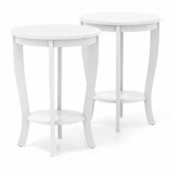 Costway 2 PCS 2-Tier End Table 18'' Round Compact Sofa Side Nightstand With Storage Shelf Espresso/White -DreamNest Store GUEST d77a89e3 6d94 4617 a7d8 d52b1e8ef9d8