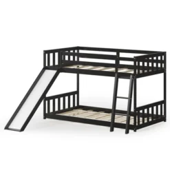 Costway Twin Over Twin Bunk Wooden Low Bed With Slide Ladder For Kids -DreamNest Store GUEST d7872a0b 64e1 4972 b71a 63985a4b6e76