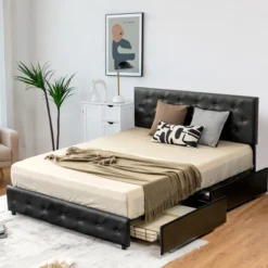 Costway Upholstered Platform Bed W/ 4 Drawers PU Leather Button Tufted Headboard 21 Costway Upholstered Platform Bed W/ 4 Drawers PU Leather Button Tufted Headboard -DreamNest Store GUEST d8cb1442 70fa 4251 89e8 34aeae55f9f9