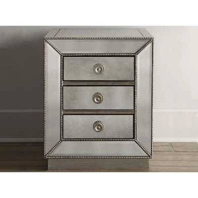 Currin Contemporary Mirror 3 Drawer Nightstand Silver - Baxton Studio 4 Currin Contemporary Mirror 3 Drawer Nightstand Silver - Baxton Studio - Image 4