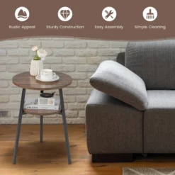 Costway 2PCS 2-Tier Bedside End Table Round Nightstand For Bedroom Living Room Brown/Walnut -DreamNest Store GUEST d92e28cd 5424 4716 97e5 c619edb12799