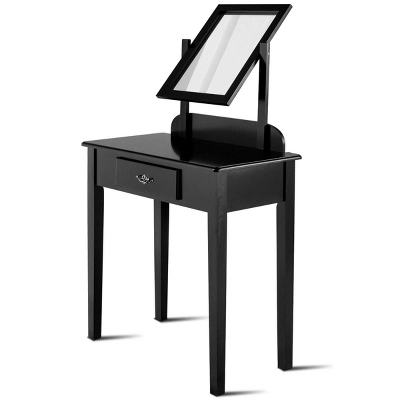 Costway Makeup Desk Vanity Dressing Table Square Stool 1 Large Black 7 Costway Makeup Desk Vanity Dressing Table Square Stool 1 Large Black - Image 7