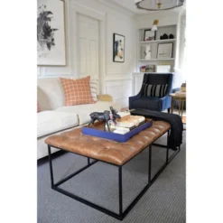 58" Draper Large Bench With Button Tufting Faux Leather Light Brown - HomePop -DreamNest Store GUEST d97794f0 cf90 4bb7 9029 8b74e542b8dc